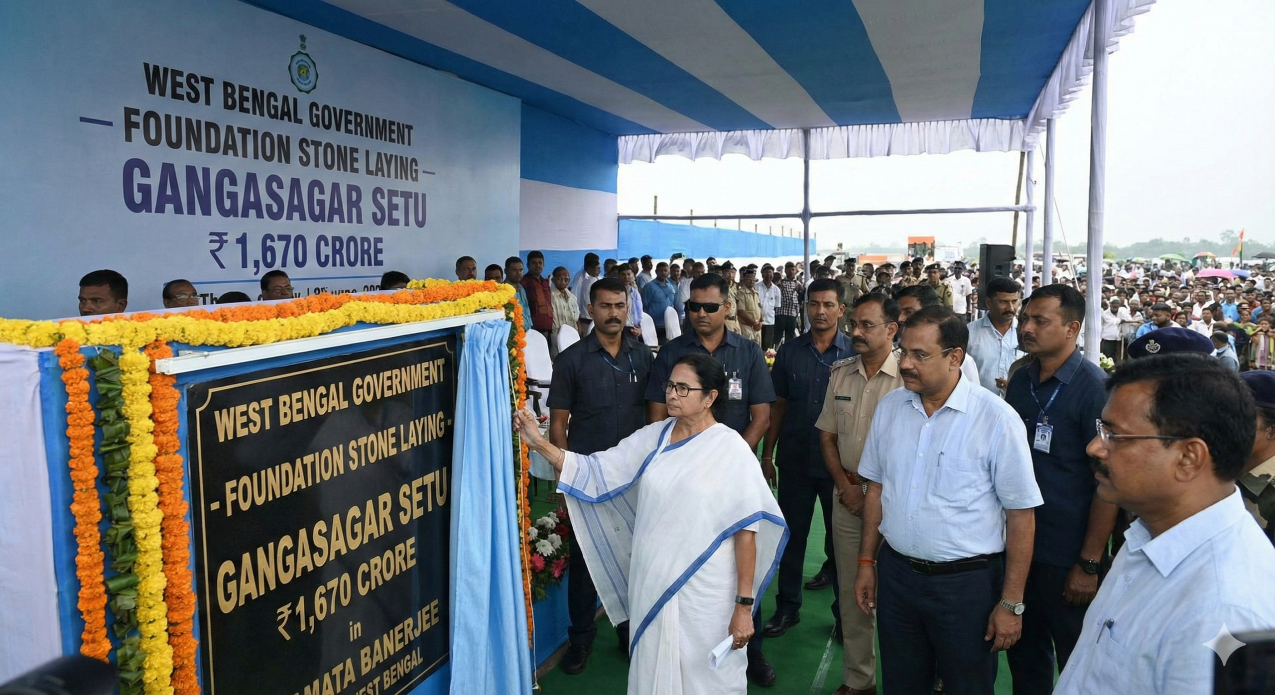 CM Mamata Banerjee Lays Foundation for ₹1,670 Crore Gangasagar Setu